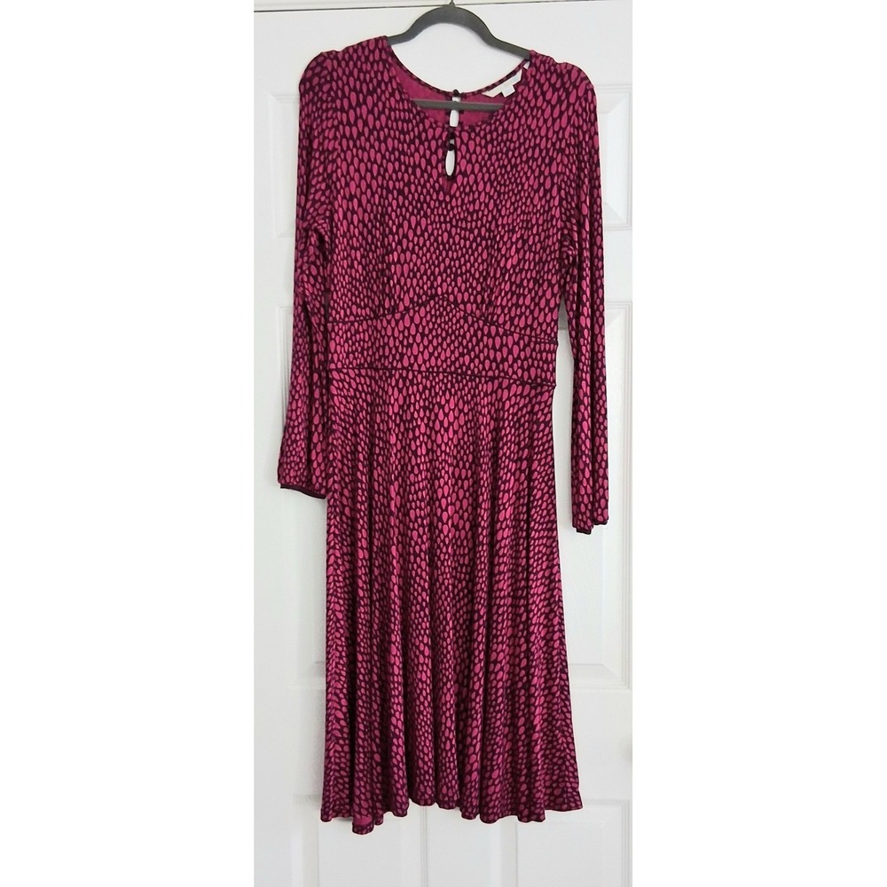 Boden Midi Dress Women's Size 12 Long Pink Long Sleeve Keyhole Neck Button‎ Back